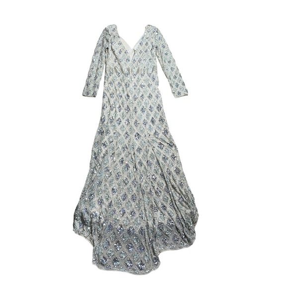 Mac Duggal Nude Lattice Sequin Long Sleeve Gown US 10 - Picture 11 of 12